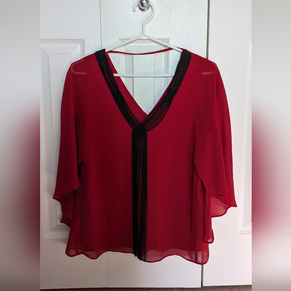 Red Chiffon Blouse, Le Chateau